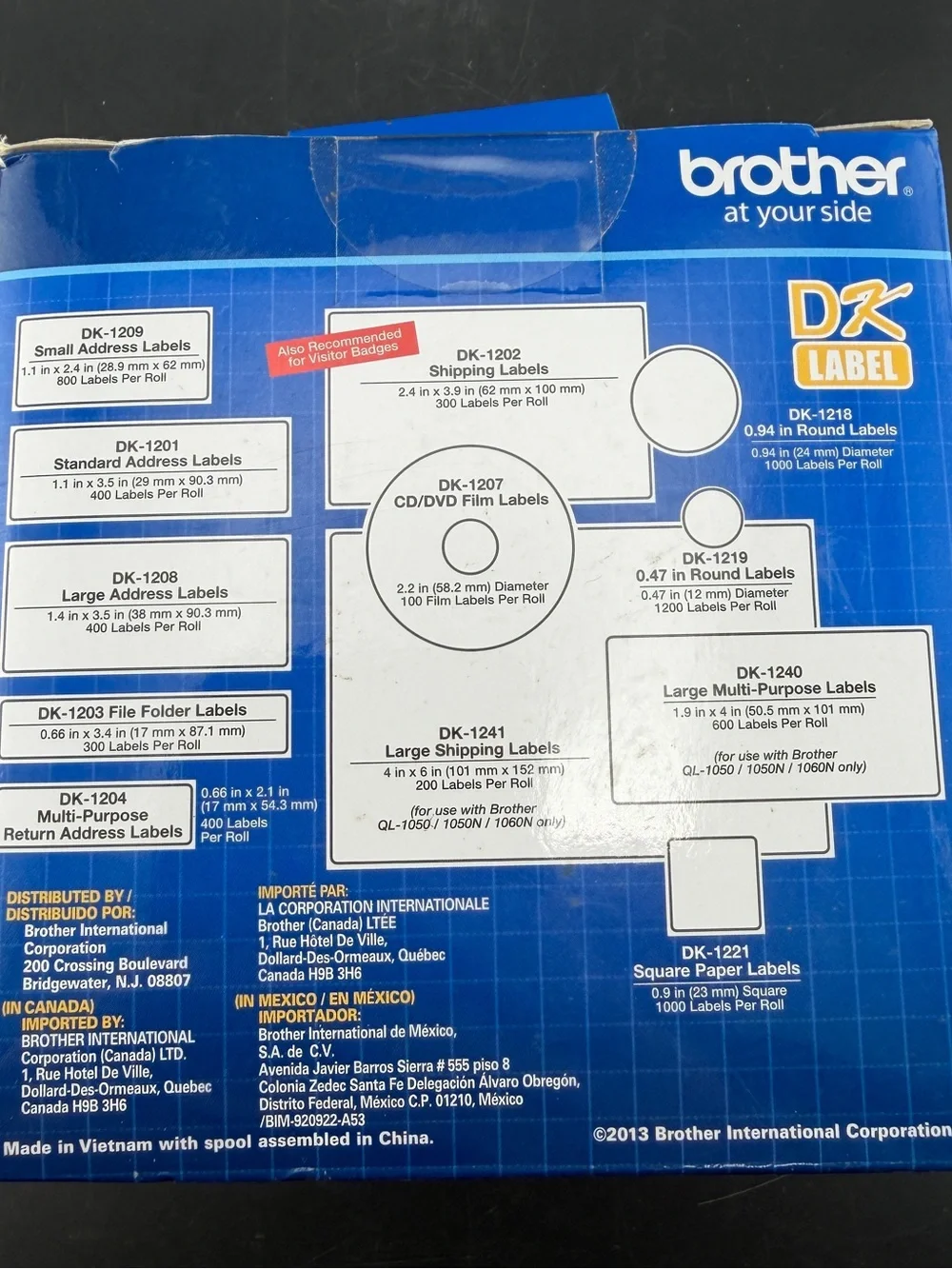 Brother DK-1209 Small Address Labels White 1.1” X 2.4” Roll Of 800 New Sealed